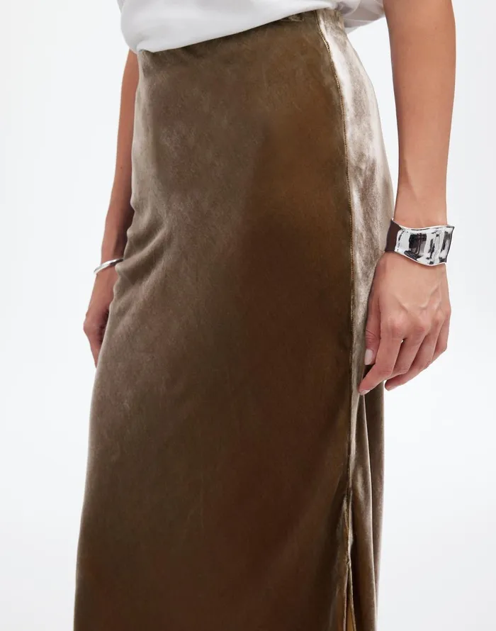 Madewell Velvet Maxi Slip Skirt Irridescent Grey Women Skirts