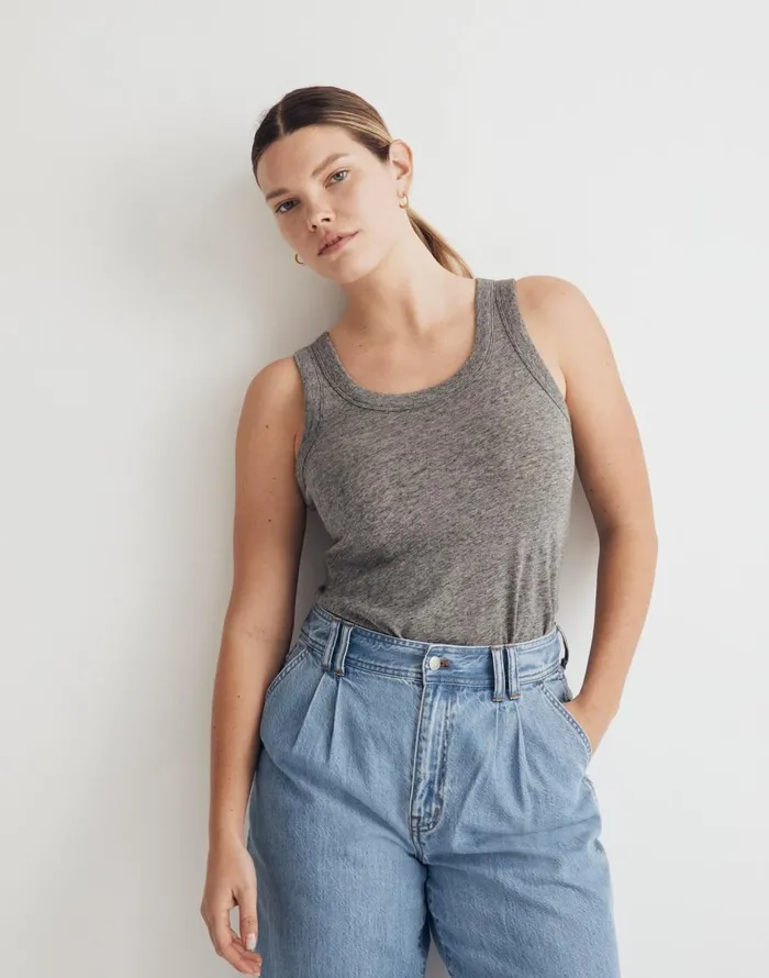 Madewell Whisper Cotton Scoopneck Tank Top Hthr Iron Women Tees
