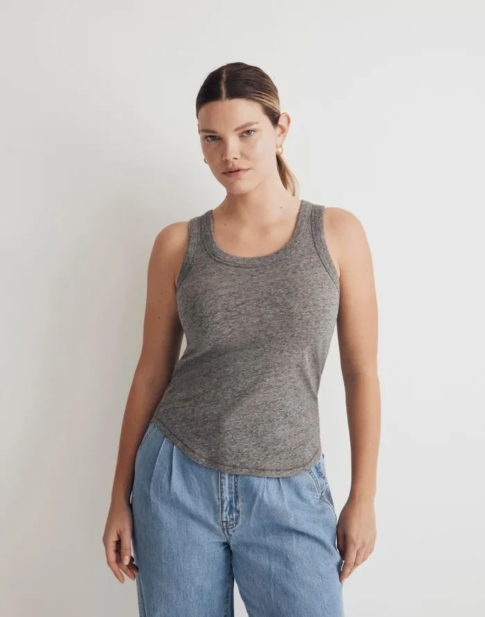 Madewell Whisper Cotton Scoopneck Tank Top Hthr Iron Women Tees