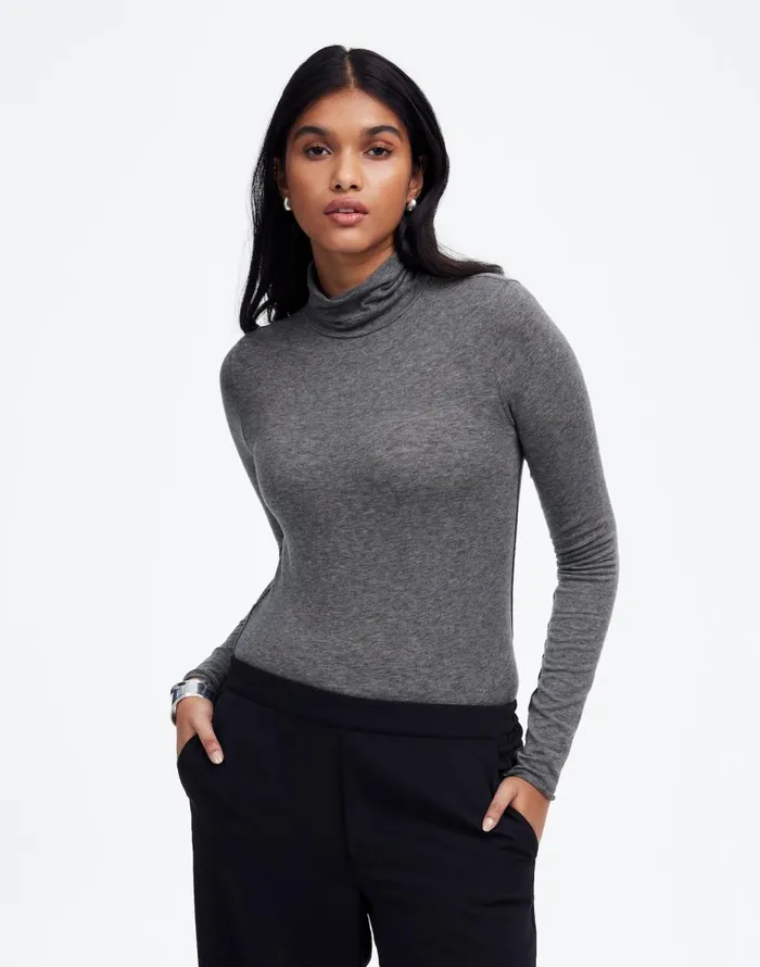 Madewell WoolBlend Turtleneck LongSleeve Tee Hthr Coal Women Tees