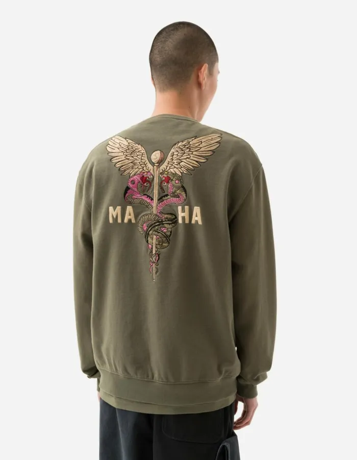 Maharishi Crew Sweats 6009 Caduceus Monk Crew Sweat Olive OG107F 8211 Men
