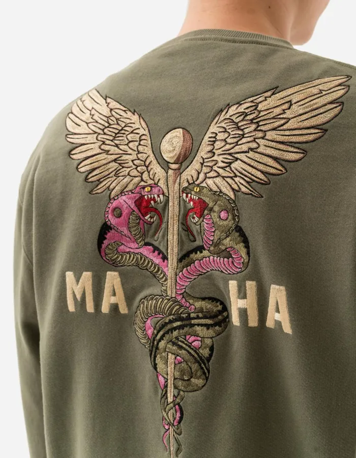 Maharishi Crew Sweats 6009 Caduceus Monk Crew Sweat Olive OG107F 8211 Men