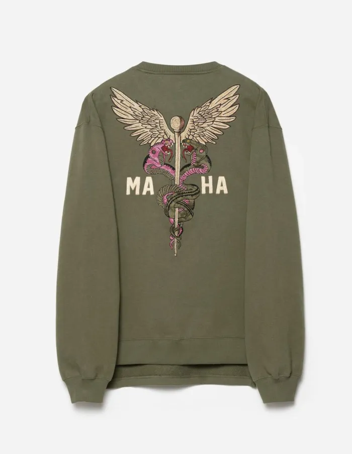 Maharishi Crew Sweats 6009 Caduceus Monk Crew Sweat Olive OG107F 8211 Men