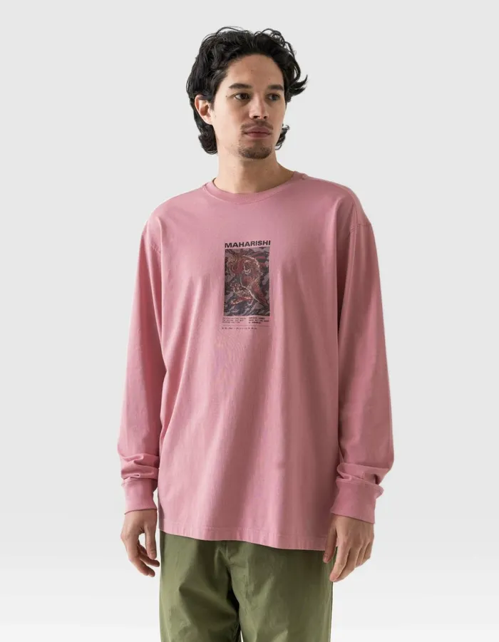 Maharishi Long Sleeve TShirts 1490 Tiger Dragon Miltype LS TShirt Pink 8211 Men