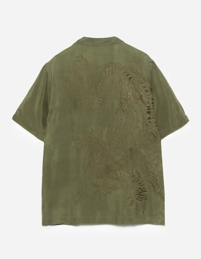 Maharishi Short Sleeve Shirts 6098 Tiger Dragon Camp Collar Shirt Olive OG107F 8211 Men Maharishi Short Sleeve Shirts 6098 Tiger Dragon Camp Collar Shirt Olive OG107F 8211 Men