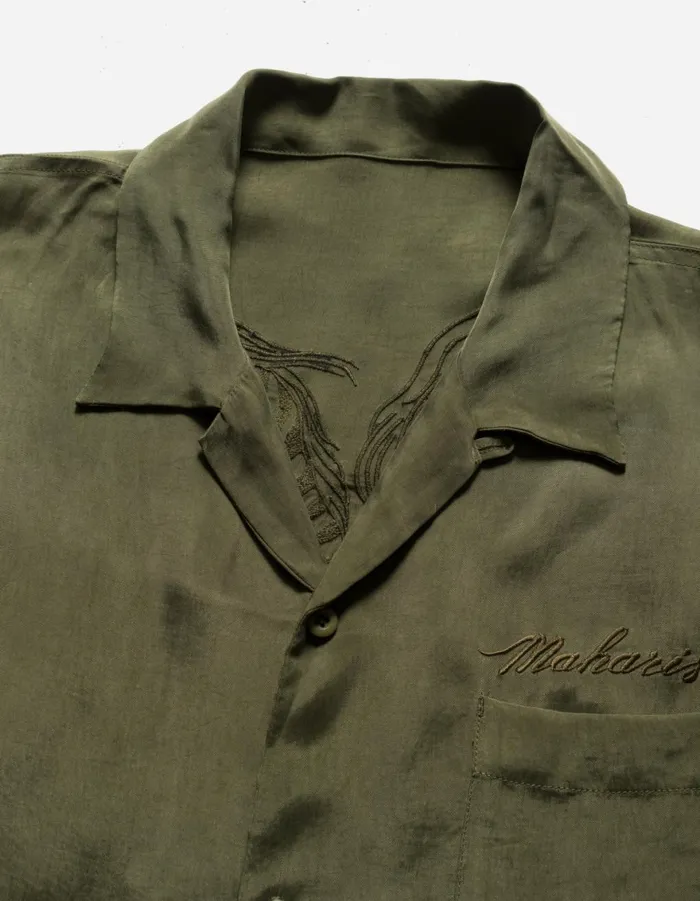 Maharishi Short Sleeve Shirts 6098 Tiger Dragon Camp Collar Shirt Olive OG107F 8211 Men