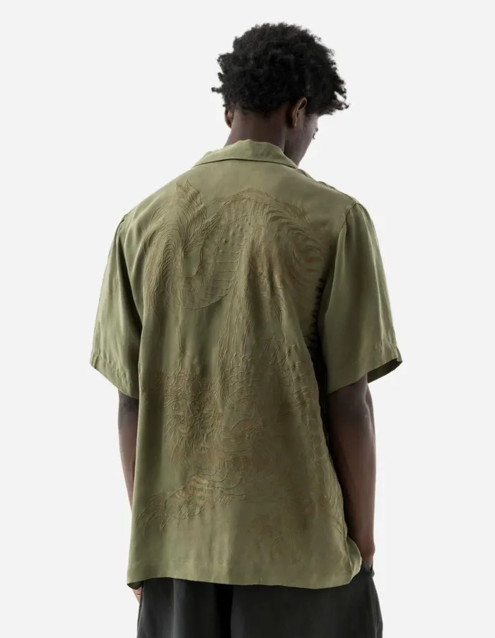 Maharishi Short Sleeve Shirts 6098 Tiger Dragon Camp Collar Shirt Olive OG107F 8211 Men