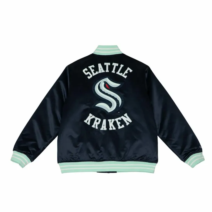 Men039s Jackets and Outerwear Mitchell and Ness Heavyweight Satin Jacket Seattle Kraken Men039s Jackets and Outerwear Mitchell and Ness Heavyweight Satin Jacket Seattle Kraken