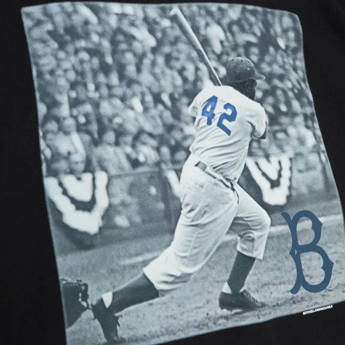 Men039s MLB Mitchell and Ness Batter Up LS Tee Brooklyn Dodgers Jackie Robinson