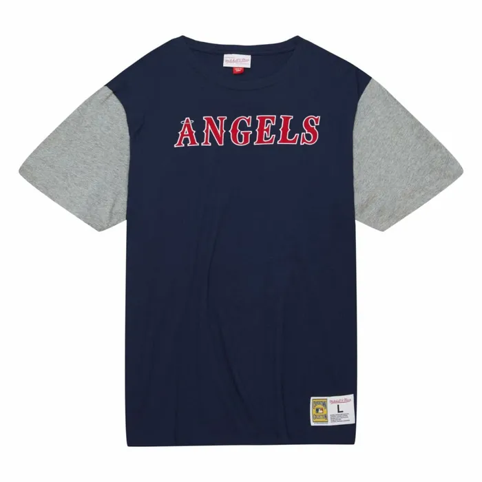 Men039s MLB Mitchell and Ness Color Blocked SS Tee California Angels