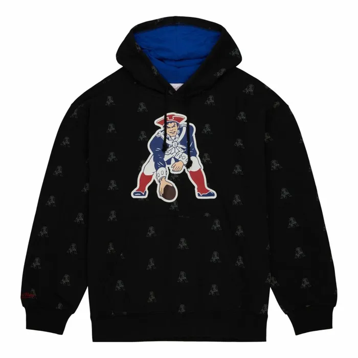 Men039s NFL Mitchell and Ness AOP Fleece Hoodie New England Patriots