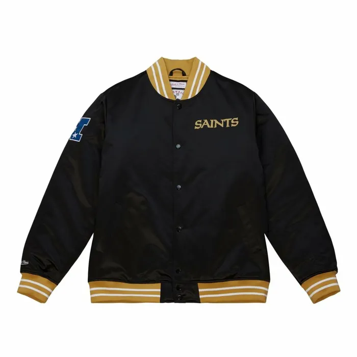Men039s NFL Mitchell and Ness Heavyweight Satin Jacket New Orleans Saints