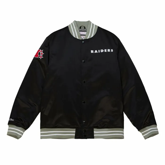 Men039s NFL Mitchell and Ness Heavyweight Satin Jacket Oakland Raiders