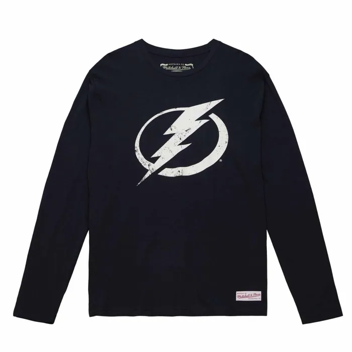 Men039s NHL Mitchell and Ness Distressed Logo LS Tee Tampa Bay Lightning