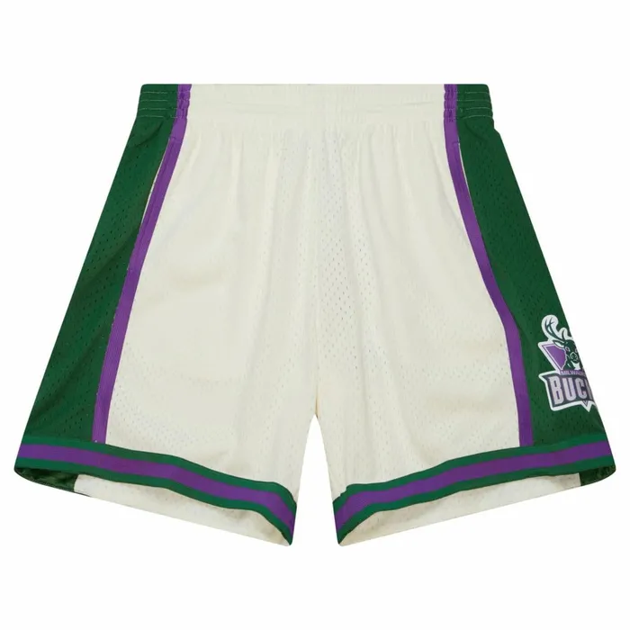 Men039s Shorts Mitchell and Ness Cream Swingman Shorts Milwaukee Bucks 2000