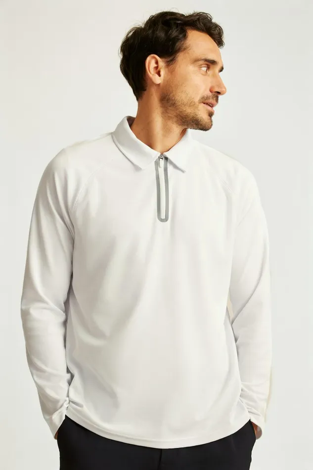 Men All Day Long Sleeve Zip Polo White Bonobos Polos