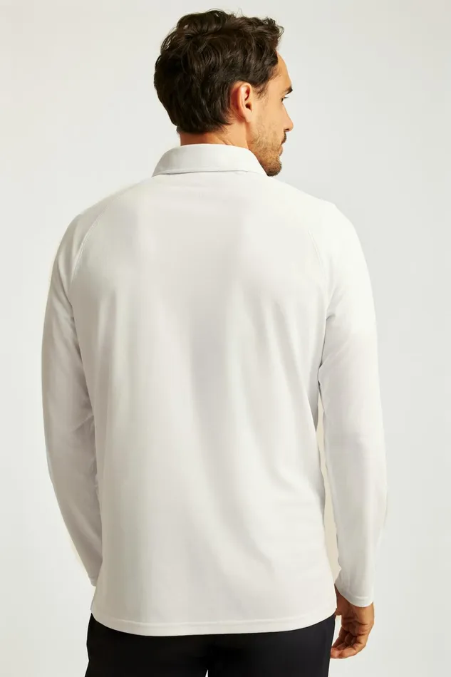 Men All Day Long Sleeve Zip Polo White Bonobos Polos