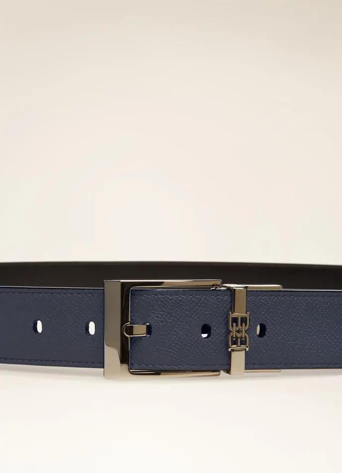 Men Bally Belts Parker 8211 Leather 35mm Belt In Navy and Black