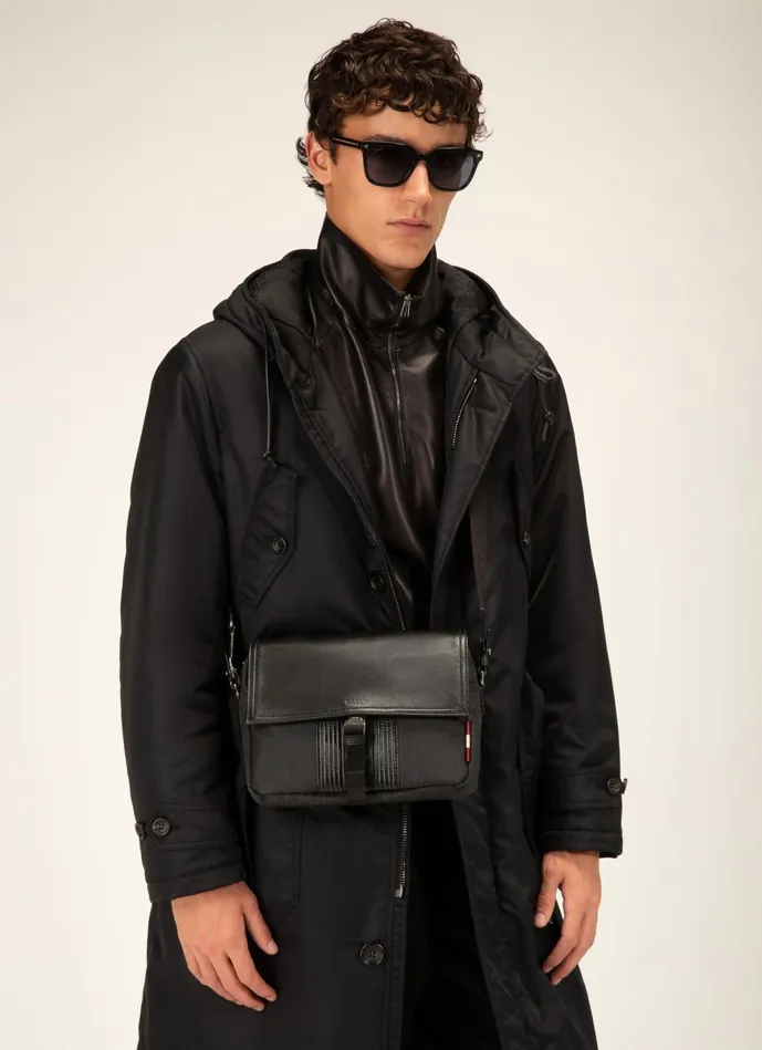 Men Bally Messenger Bags Andres Small 8211 Recycled Fabric and Leather Messenger Bag In Black