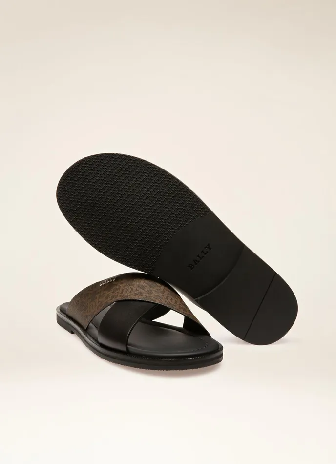 Men Bally Sandals And Slides Jair 8211 TPU and Leather Sandals In Brown and Black