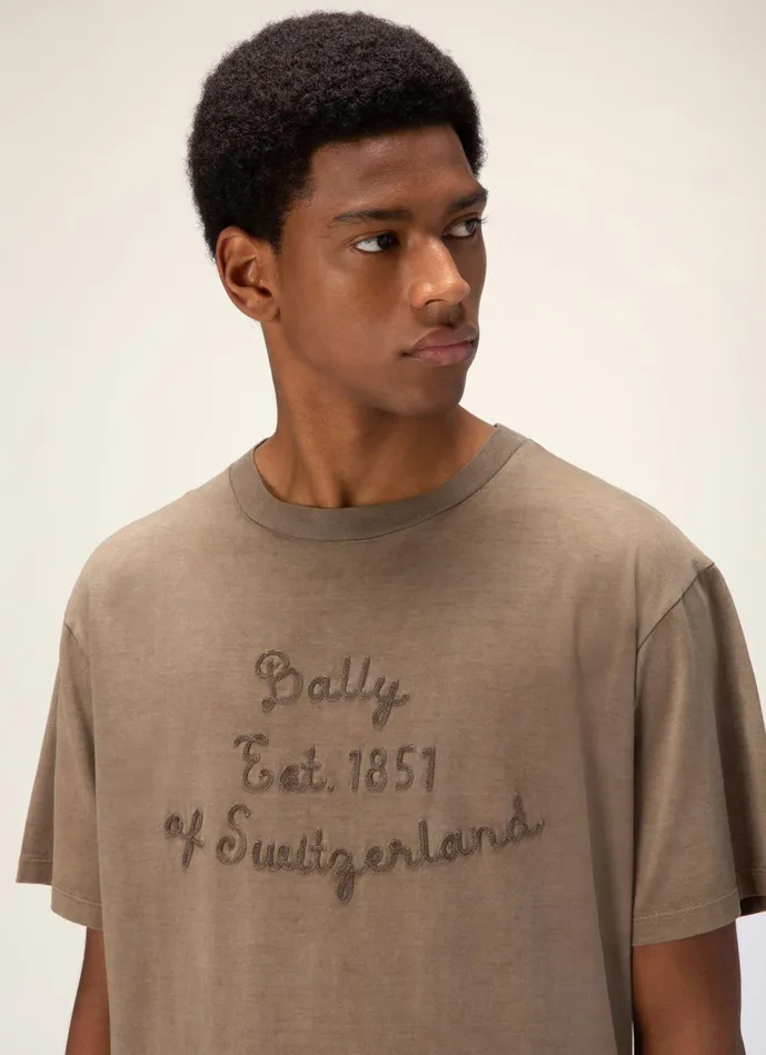 Men Bally Shirts And TShirts Embroidered TShirt 8211 Cotton Top In Brown
