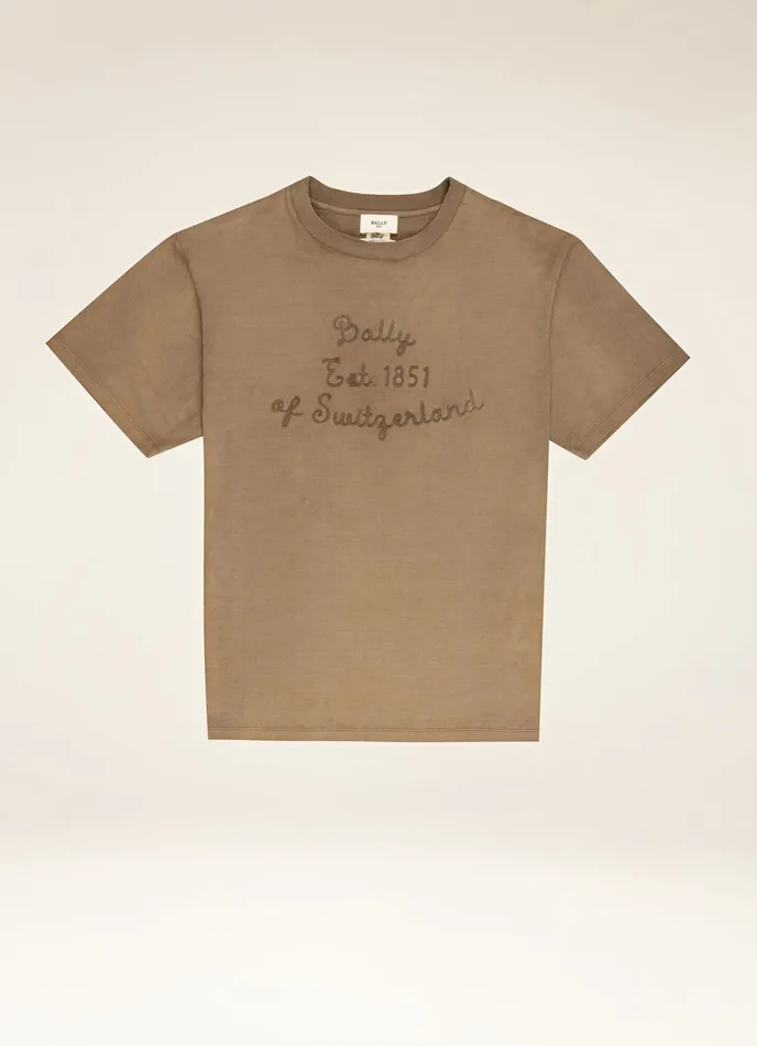 Men Bally Shirts And TShirts Embroidered TShirt 8211 Cotton Top In Brown