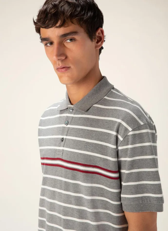 Men Bally Shirts And TShirts Striped Polo Shirt 8211 Cotton Top In Grey