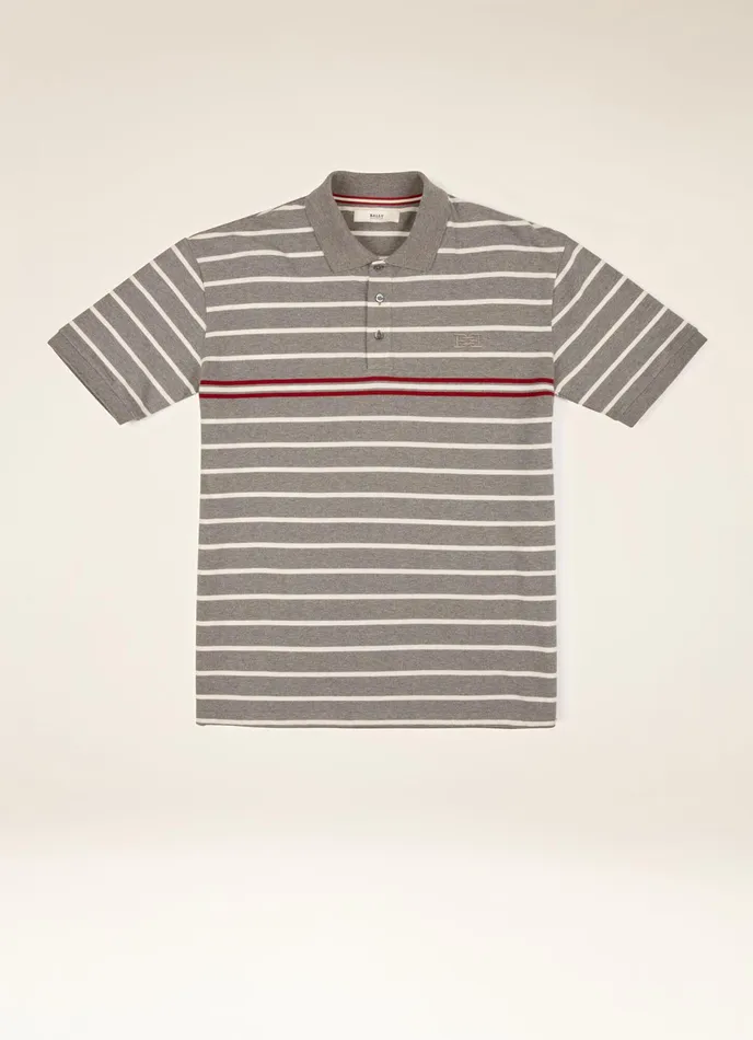 Men Bally Shirts And TShirts Striped Polo Shirt 8211 Cotton Top In Grey