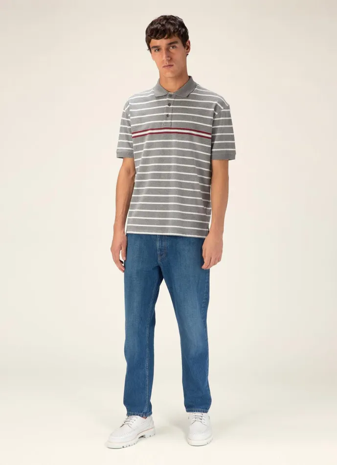 Men Bally Shirts And TShirts Striped Polo Shirt 8211 Cotton Top In Grey