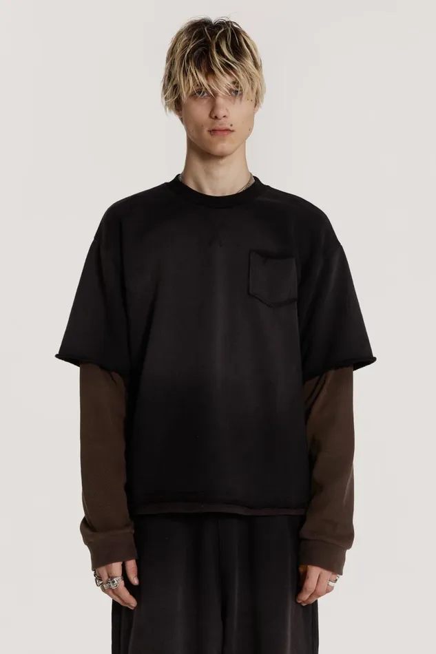 Men Black Double Layered Oversized Washed Top Jaded London TShirts and Vests