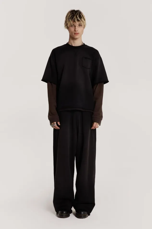 Men Black Double Layered Oversized Washed Top Jaded London TShirts and Vests