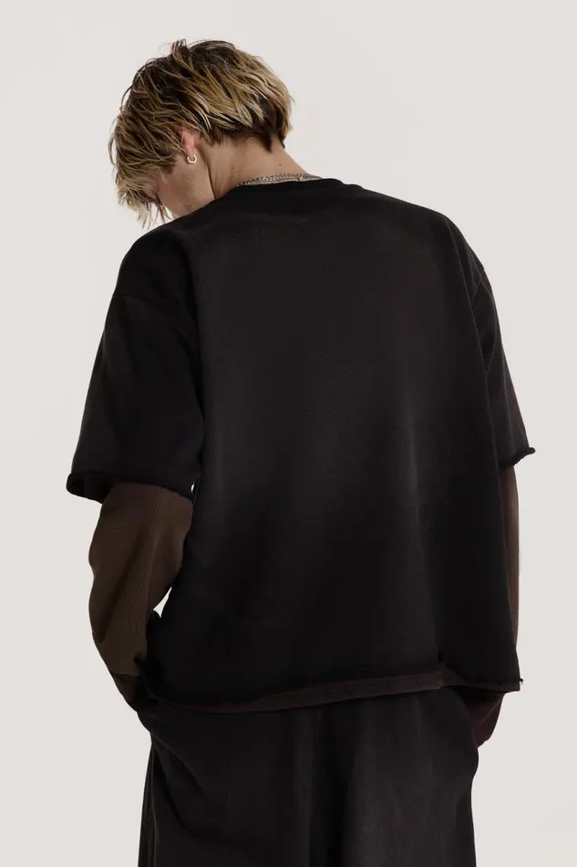 Men Black Double Layered Oversized Washed Top Jaded London TShirts and Vests