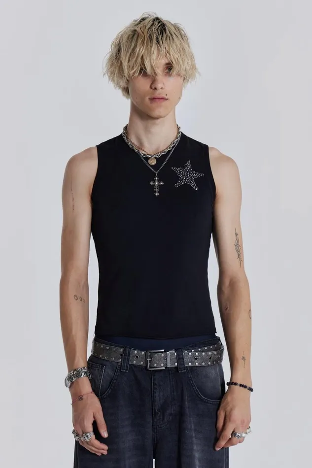 Men Black Hardware Star Vest Jaded London TShirts and Vests