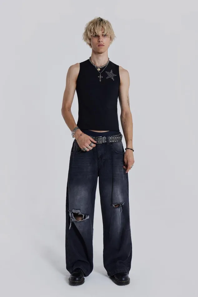 Men Black Hardware Star Vest Jaded London TShirts and Vests