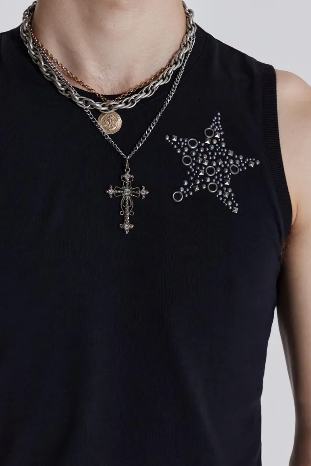 Men Black Hardware Star Vest Jaded London TShirts and Vests
