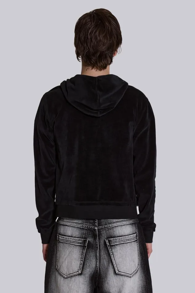Men Black Velour Mini Monster Hoodie Jaded London Hoodies and Sweatshirts