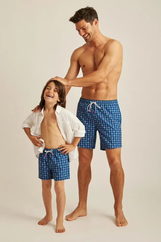 Men Bonoboys Swim Trunks Navy Pink Fish Waves Bonobos Swim Trunks