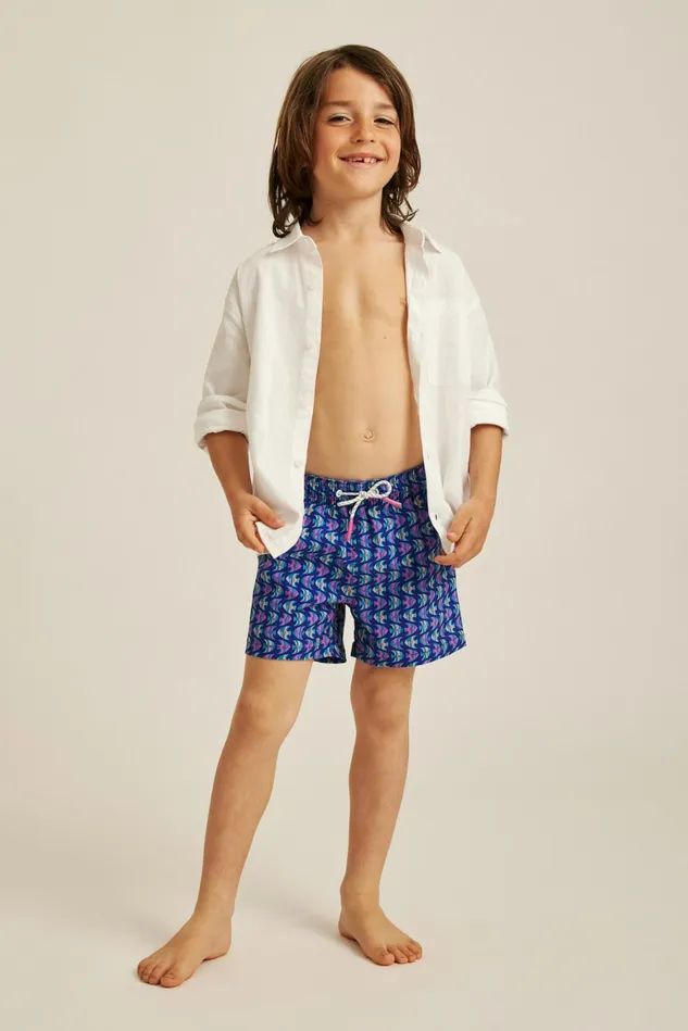 Men Bonoboys Swim Trunks Navy Pink Fish Waves Bonobos Swim Trunks