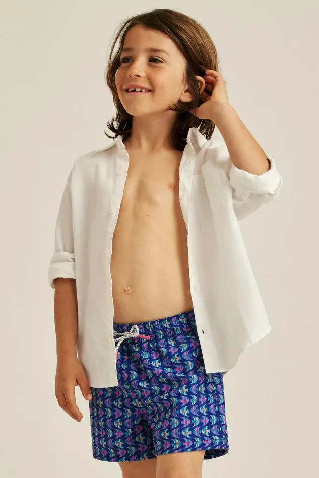 Men Bonoboys Swim Trunks Navy Pink Fish Waves Bonobos Swim Trunks