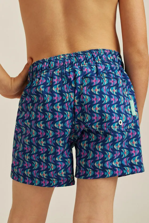 Men Bonoboys Swim Trunks Navy Pink Fish Waves Bonobos Swim Trunks