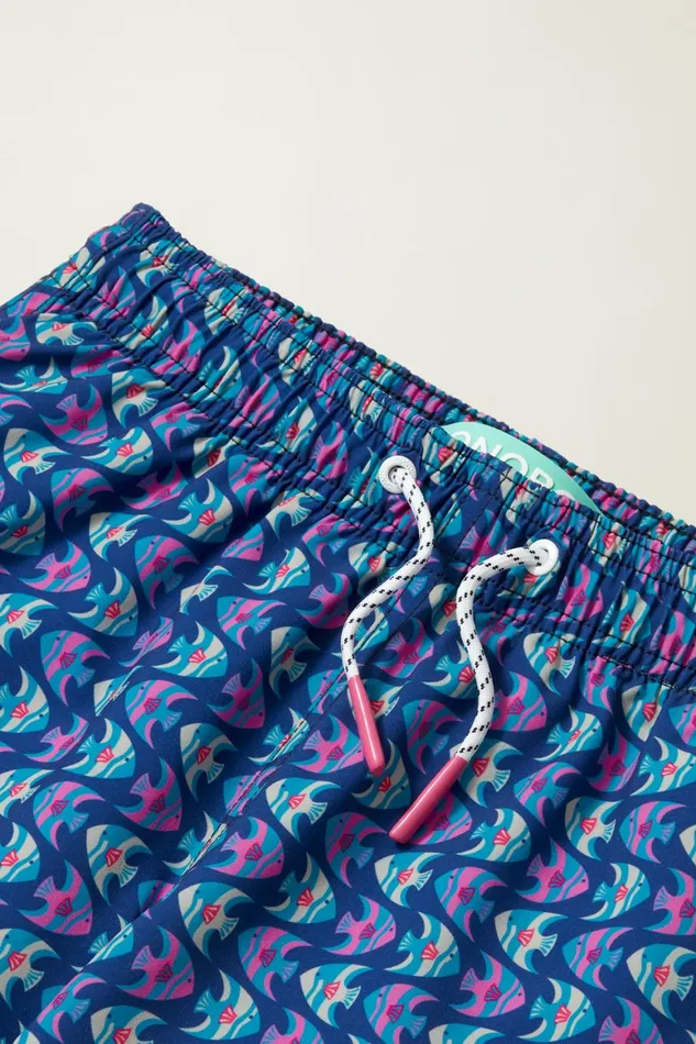Men Bonoboys Swim Trunks Navy Pink Fish Waves Bonobos Swim Trunks