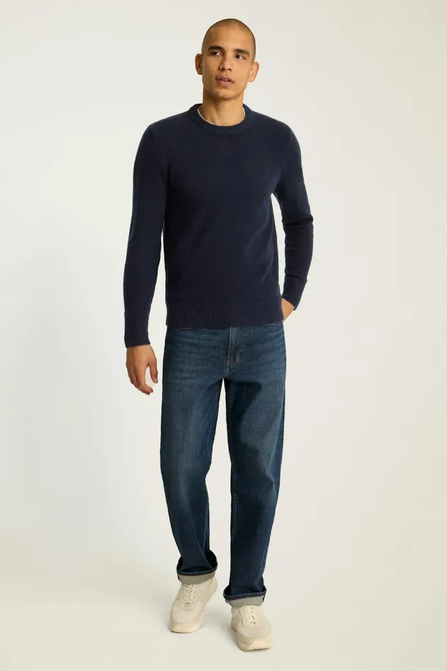Men Cashmere Crew Neck Sweater Navy Blue Bonobos Crew and VNeck Sweaters