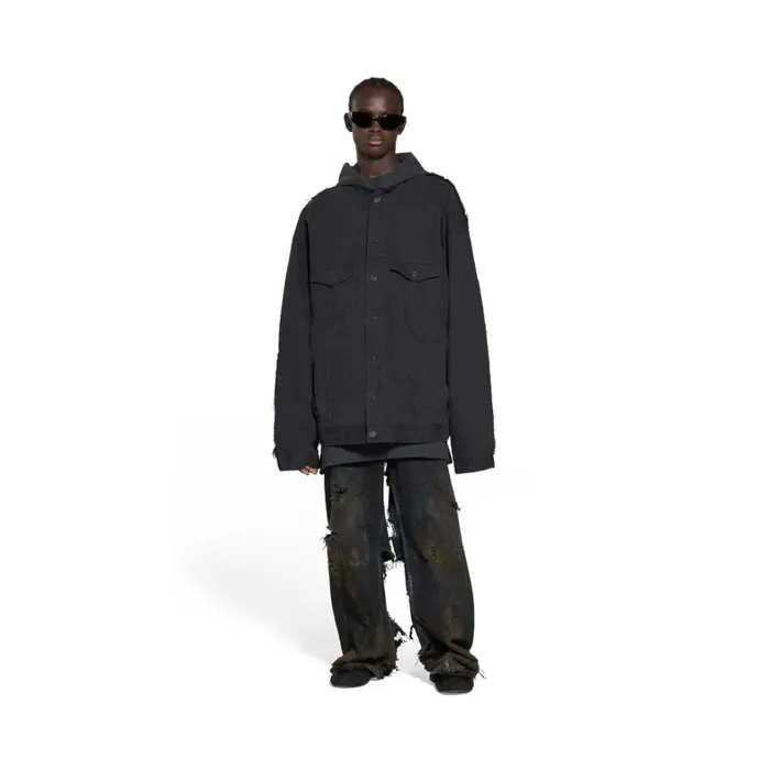 Men Coats and Jackets Balenciaga Balenciaga Paris Hybrid Hooded Jacket In Black Men Coats and Jackets Balenciaga Balenciaga Paris Hybrid Hooded Jacket In Black