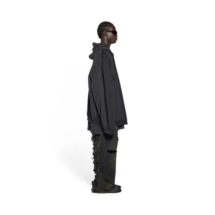 Men Coats and Jackets Balenciaga Balenciaga Paris Hybrid Hooded Jacket In Black