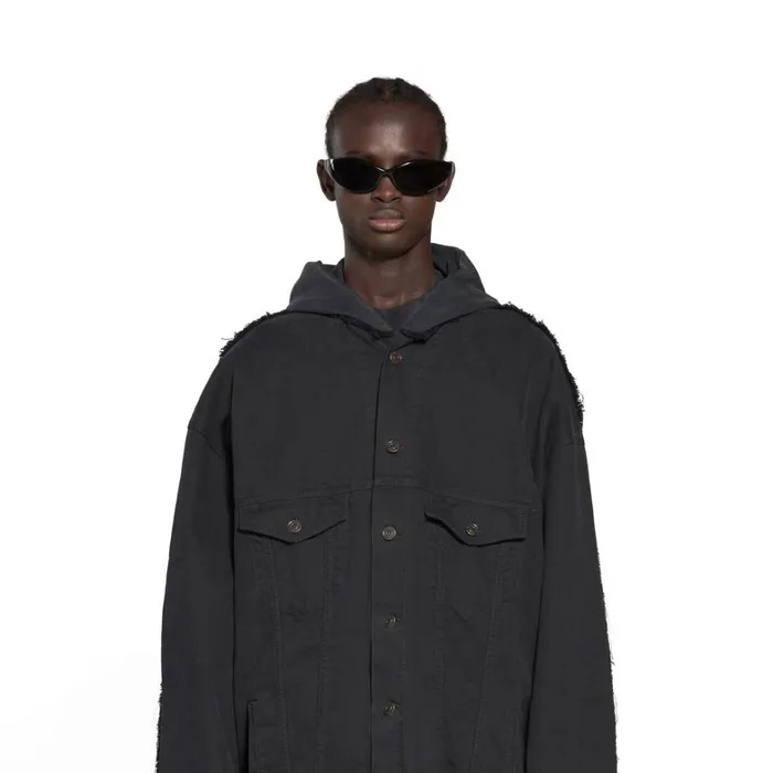 Men Coats and Jackets Balenciaga Balenciaga Paris Hybrid Hooded Jacket In Black