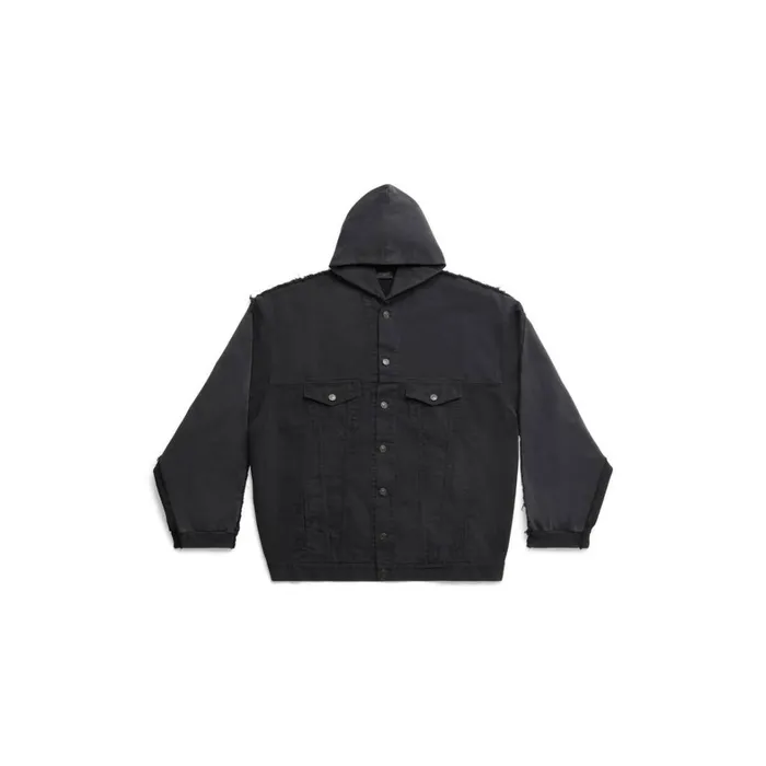 Men Coats and Jackets Balenciaga Balenciaga Paris Hybrid Hooded Jacket In Black