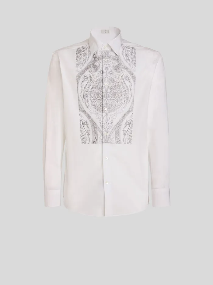 Men Cotton Shirt With Embroidered Plastron Etro Shirts
