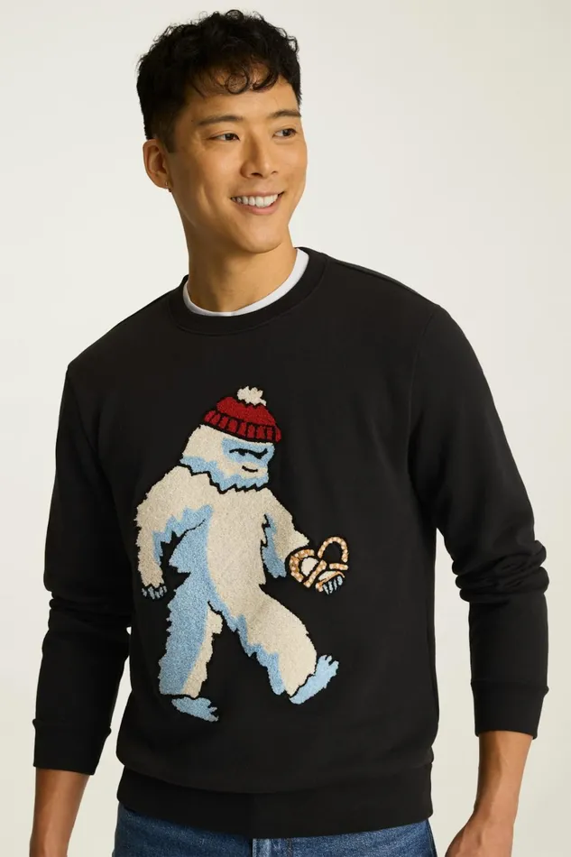 Men Critter Supersoft Fleece Crew Yeti In The City Bonobos Sweatshirts and Hoodies
