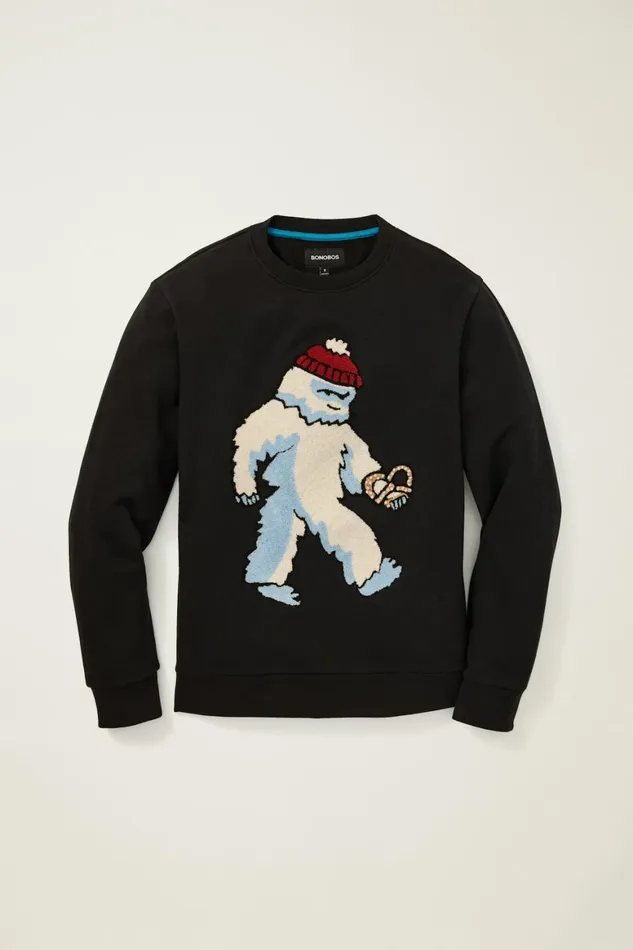 Men Critter Supersoft Fleece Crew Yeti In The City Bonobos Sweatshirts and Hoodies