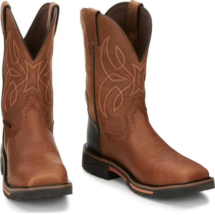MEN Dallen 11034 Waterproof Nano Comp Toe Brown Justin Boots Work